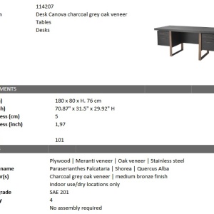 Birou design elegant LUX Canova, gri inchis 114207 HZ - Img 7
