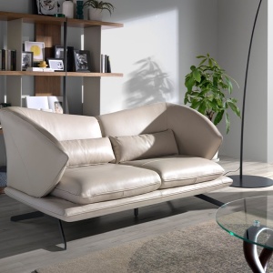 Canapea 2 locuri eleganta cu spatar original Cowhide leather taupe grey - Img 9
