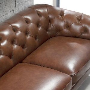 Canapea 3 locuri din piele naturala capitonata Cowhide leather brown - Img 8