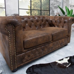 Canapea clasica stil englezesc Chesterfield 2 locuri maro antic - Img 5