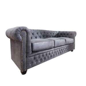 Canapea clasica stil englezesc Chesterfield 3 locuri gri antic