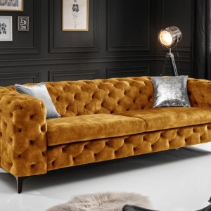 Canapea design Chesterfield, Catifea, Galben Mustar, MODERN BAROCK - Img 3