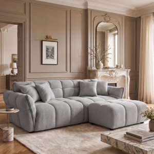 Canapea XXL CLOUD 260cm, material boucle gri