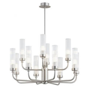 Candelabru 12 brate, otel nickel, sticla canelata PRESTON 5088 - Img 2