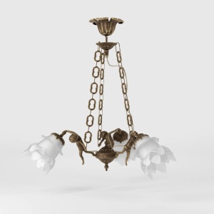 Candelabru 3 brate din alama cu abajur din sticla Putti - Img 5