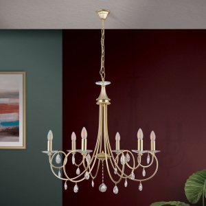 Candelabru 6 brate stil clasic cu cristale Swarovski Giada auriu mat