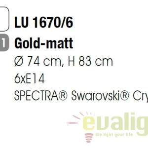 Candelabru 6 brate stil clasic cu cristale Swarovski Giada auriu mat 48601 universul-luminii.ro
