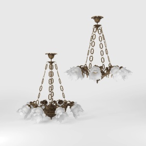 Candelabru 8 brate din alama cu abajur din sticla Putti - Img 6