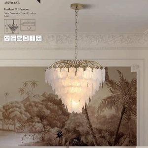 Candelabru alama lucios sticla mata Feather 6Lt 560221 universul-luminii.ro