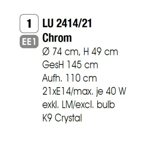 Candelabru cromat design LUX cu cristal K9 Gstaad 94571 universul-luminii.ro