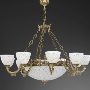 Candelabru cu 10 brate clasic design italian din alama, sticla 7052 RA-L. 7052/10+4 102491 universul-luminii.ro