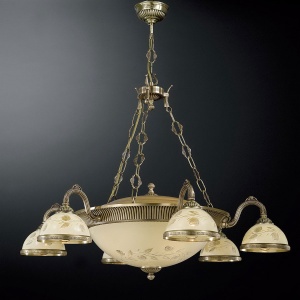 Candelabru cu 6 brate din alama cu sticla decorata design italian 6208 101701 universul-luminii.ro