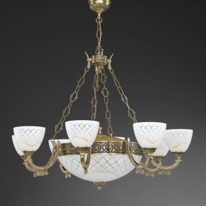 Candelabru cu 8 brate clasic design italian din alama, sticla 7052 RA-L. 7052/8+3 102471 universul-luminii.ro