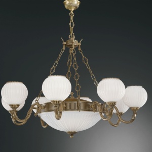 Candelabru cu 8 brate clasic design italian din alama, sticla 9250 RA-L. 9250/8+3 102601 universul-luminii.ro
