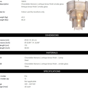 Candelabru LUX design deosebit Asinara L, sticla fumurie 225181 universul-luminii.ro