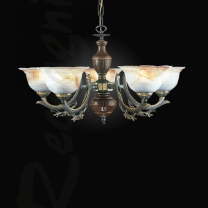Candelabru rustic cu 5 brate design italian din alama cu lemn 2801 105631 universul-luminii.ro