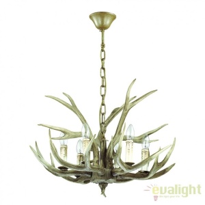 Candelabru rustic cu brate in forma de coarne de cerb, fabricat manual, CHALET SP6 115498