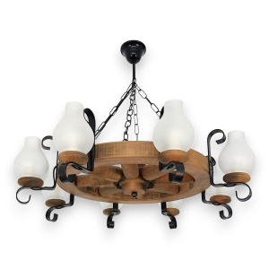 Candelabru rustic fabricat manual din lemn diam.50cm, 8 brate Roata WOOD-RO-SP8D50 178041 universul-luminii.ro