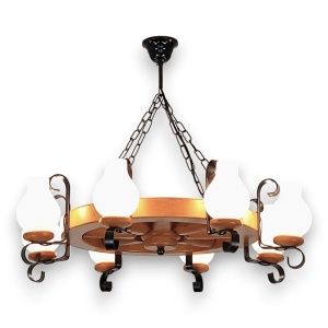 Candelabru rustic fabricat manual din lemn diam.50cm, 8 brate Roata WOOD-RO-SP8D50 178051 universul-luminii.ro