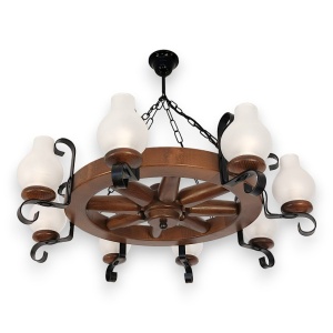 Candelabru rustic fabricat manual din lemn diam.50cm, 8 brate Roata WOOD-RO-SP8D50 577651 universul-luminii.ro