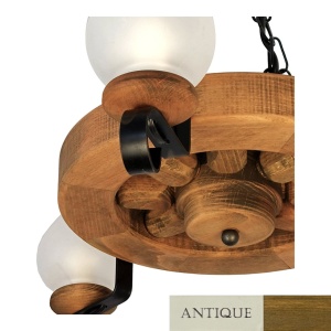 Candelabru rustic fabricat manual din lemn Roata 3L 227131 universul-luminii.ro