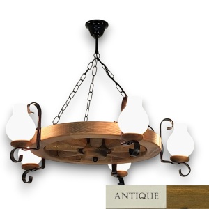 Candelabru rustic fabricat manual din lemn Roata 5L 146581 universul-luminii.ro