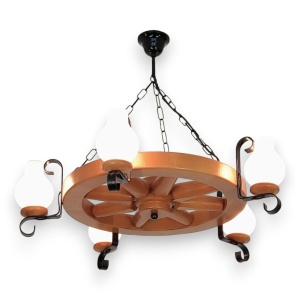 Candelabru rustic fabricat manual din lemn Roata 5L 227151 universul-luminii.ro