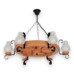 Candelabru rustic fabricat manual din lemn Roata 6L 183251 universul-luminii.ro