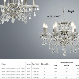 Candelabru stil clasic cu 6 brate Paris argintiu satin 8736-6SS SRT 179761 universul-luminii.ro