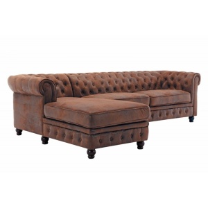 Coltar cu sezlong stanga Chesterfield, maro antic