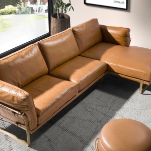 Coltar LUX design italian cu sezlong dreapta Cowhide camel - Img 5