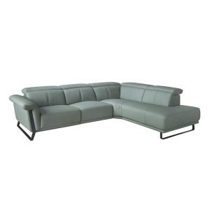 Coltar LUX design italian cu sezlong dreapta si functia relax Cowhide verde turcoaz