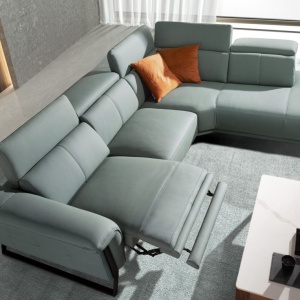 Coltar LUX design italian cu sezlong dreapta si functia relax Cowhide verde turcoaz - Img 8