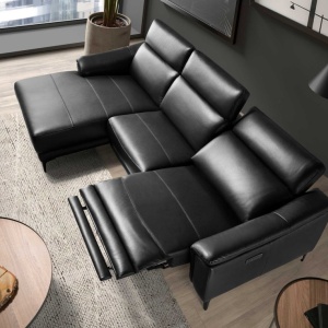 Coltar LUX design italian cu sezlong stanga si functia relax Cowhide negru - Img 7
