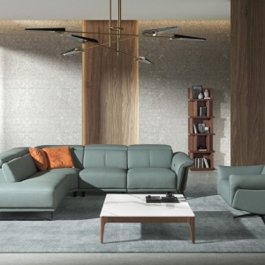 Coltar LUX design italian cu sezlong stanga si functia relax Cowhide verde turcoaz - Img 9
