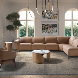 Coltar modular LUX design italian cu sezlong dreapta Piele Naturala, Brown - Img 5