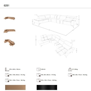 Coltar modular LUX design italian cu sezlong stanga Piele Naturala, Brown - Img 8