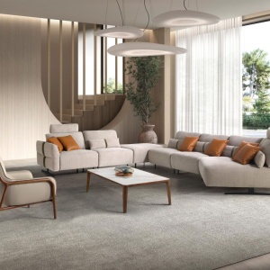 Coltar modular LUX design italian cu sezlong stanga Velvet sand - Img 4