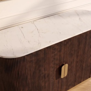 Comoda design retro Gatsby 120m, lemn maro cu marmura alba - Img 9