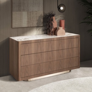Comoda din furnir de nuc cu blat marmura portelanata Walnut