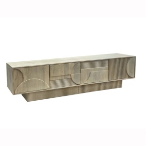 Comoda TV cu model optic 3D, Lemn mahon natur albit, ART DECO 200cm