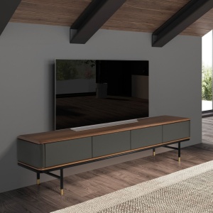 Comoda TV deosebita design LUX Dark Grey-Walnut 200x45cm - Img 2