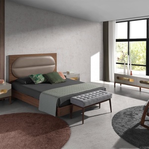 Comoda TV design modern cu iluminare interioara Gray and Walnut - Img 3