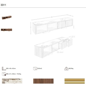 Comoda TV din furnir de nuc cu blat marmura portelanata Walnut - Img 7