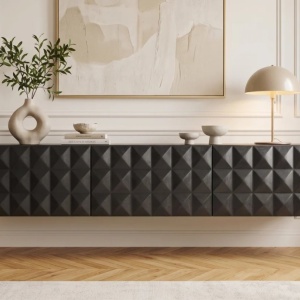 Comoda TV suspendata cu model 3D Vulcano 160cm Mango negru - Img 14