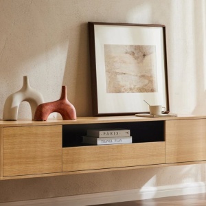 Comoda TV suspendata LOFT 150cm natur/ negru - Img 8