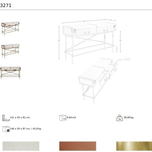 Consola LUX design italian, Tesatura gri deschis, Piele, Metal Golden - Img 7