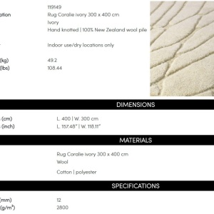 Covor design LUX din lana din Noua Zeelanda, Coralie Ivory 400x300cm - Img 2