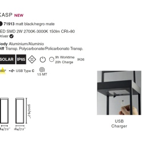 Felinar / Lampa LED solara portabila iluminat exterior decorativ IP65 KASP H-50cm 196501 universul-luminii.ro