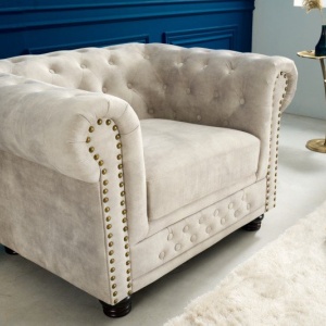 Fotoliu clasic stil englezesc Chesterfield, sampanie - Img 3